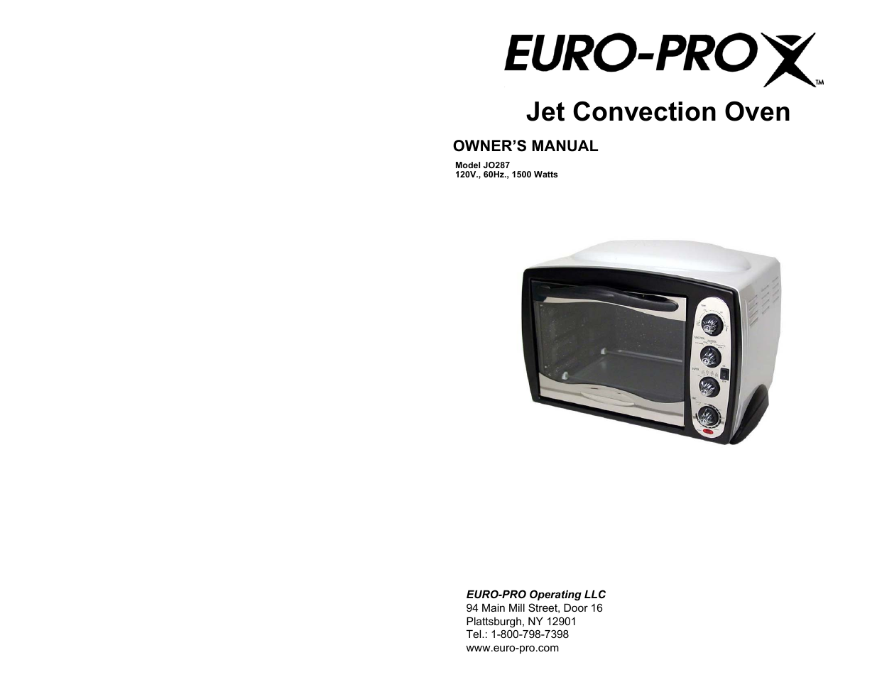 Euro-Pro EUROPRO JO287 User Manual | 8 pages