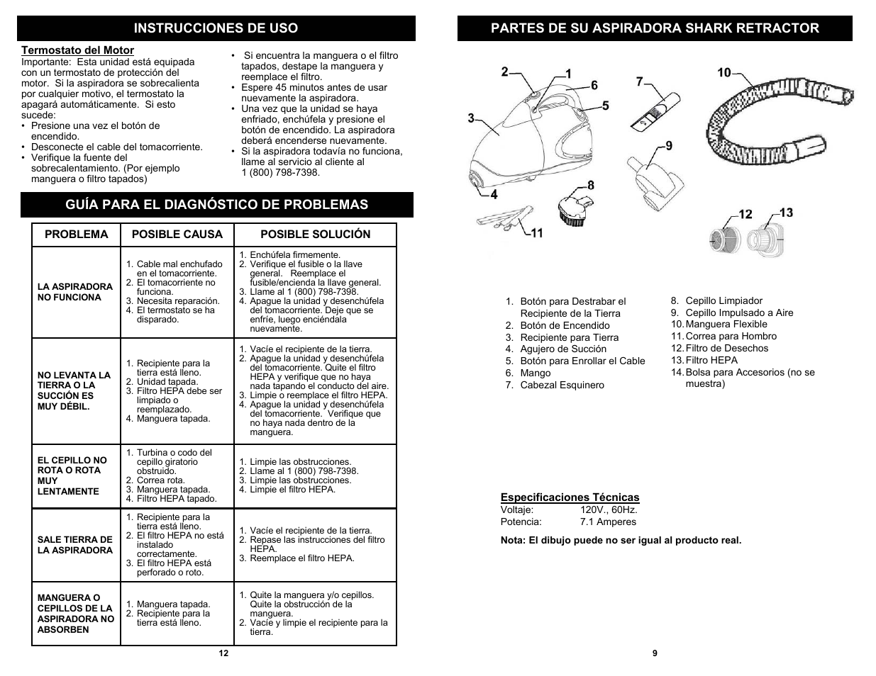 Guía para el diagnóstico de problemas | Euro-Pro EP187 User Manual | Page 11 / 12