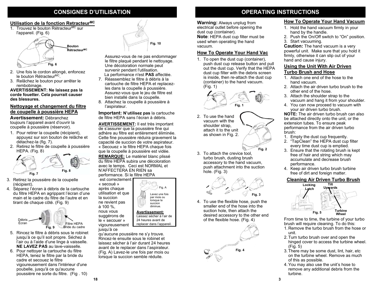 Operating instructions consignes d’utilisation | Euro-Pro EP187 User Manual | Page 5 / 12