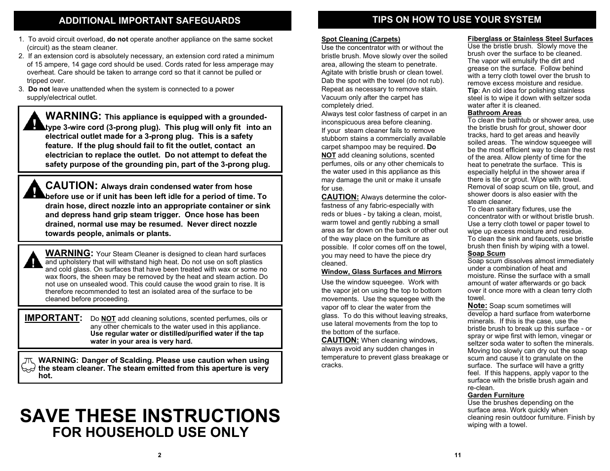 Save these instructions, For household use only, Warning | Caution | Euro-Pro EP922HA User Manual | Page 4 / 8