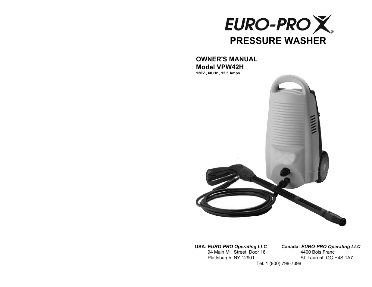 Euro-Pro X VPW42H User Manual | 6 pages