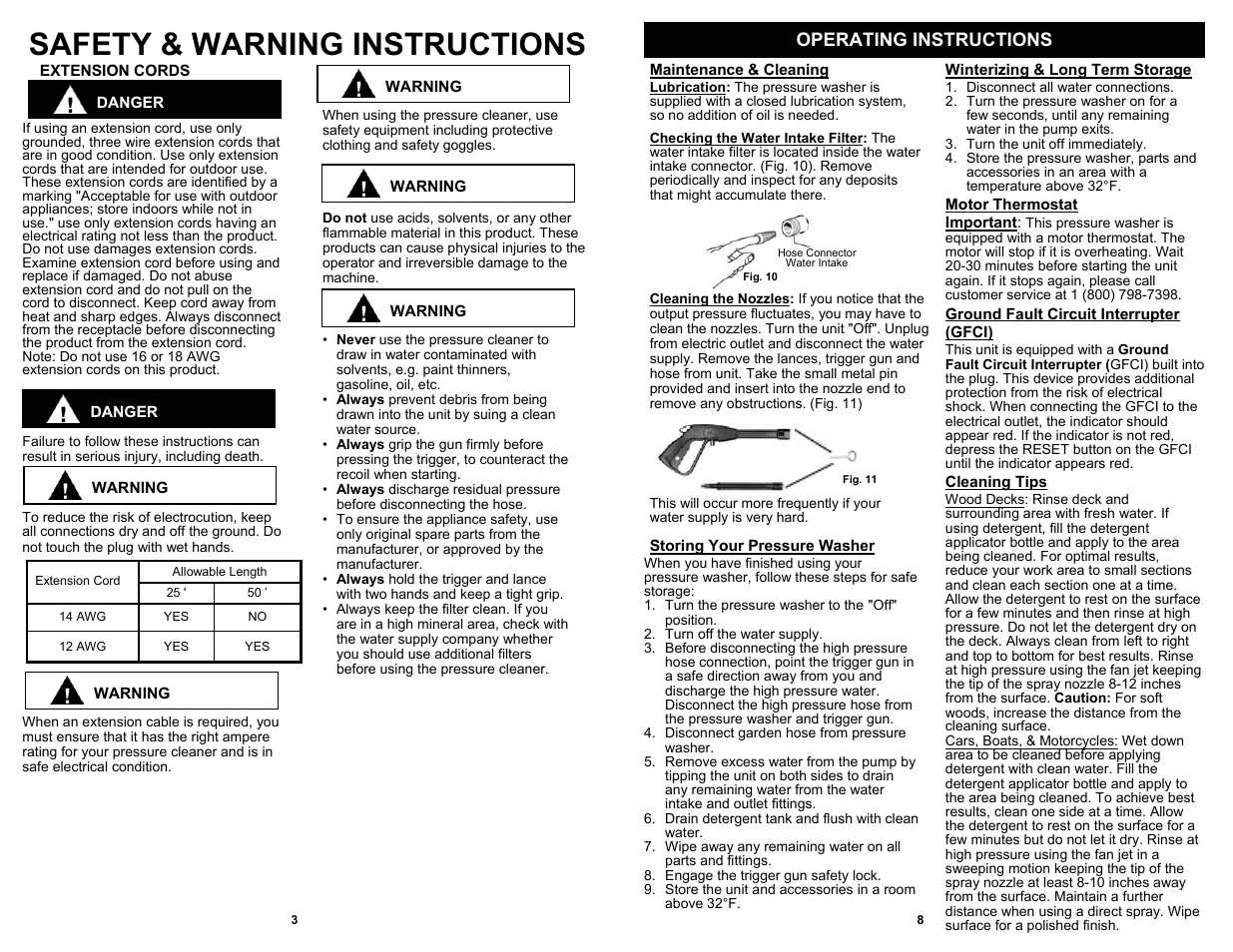Safety & warning instructions, Operating instructions | Euro-Pro X VPW42H User Manual | Page 4 / 6