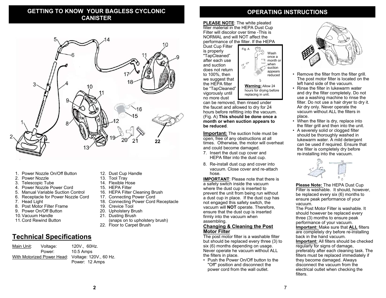 Technical specifications | Euro-Pro FC251 User Manual | Page 4 / 6