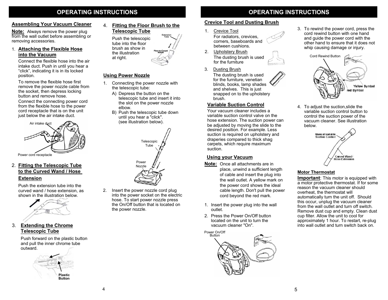 Operating instructions | Euro-Pro FC251 User Manual | Page 6 / 6