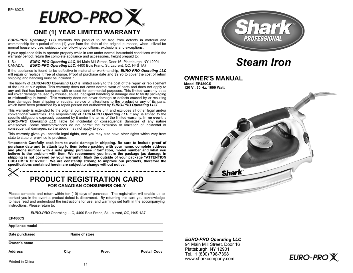 Euro-Pro EP480CS User Manual | 6 pages
