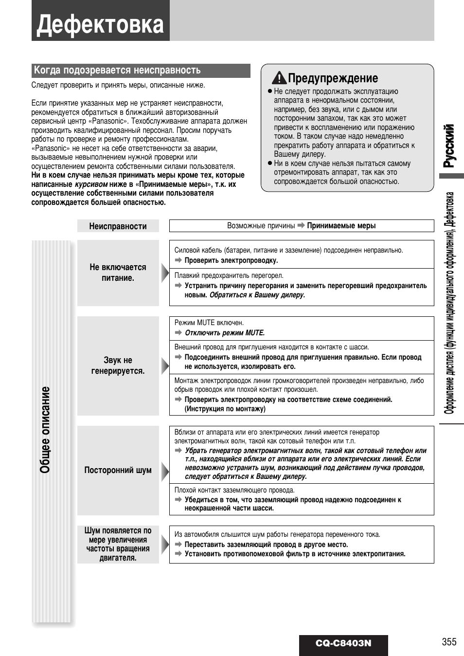 Свщвнъу‚н, Кк ыытт ттнн лл ии, Ив‰ыфвк‰вмлв | Й·˘вв уфлт‡млв | Panasonic CQ-C8403N User Manual | Page 35 / 62