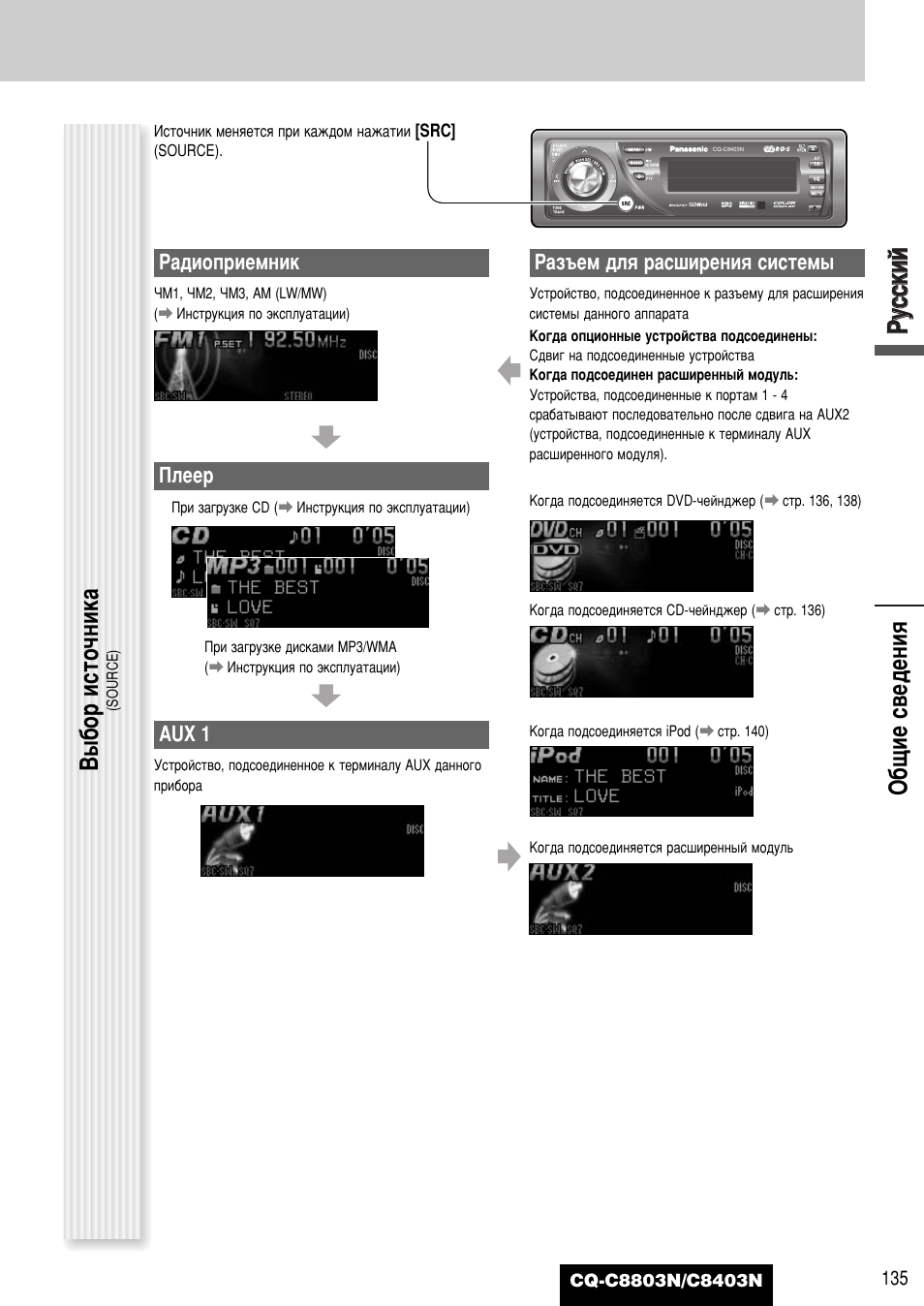 Кк ыытт ттнн лл ии, Й·˘лв т‚в‰âìëﬂ, З˚·у лтъу˜млн | К‡‰луфлвпмлн, Иовв, Aux 1, К‡б˙вп ‰оﬂ ‡т¯лâìëﬂ тлтъвп | Panasonic CQ-C8403N User Manual | Page 51 / 62