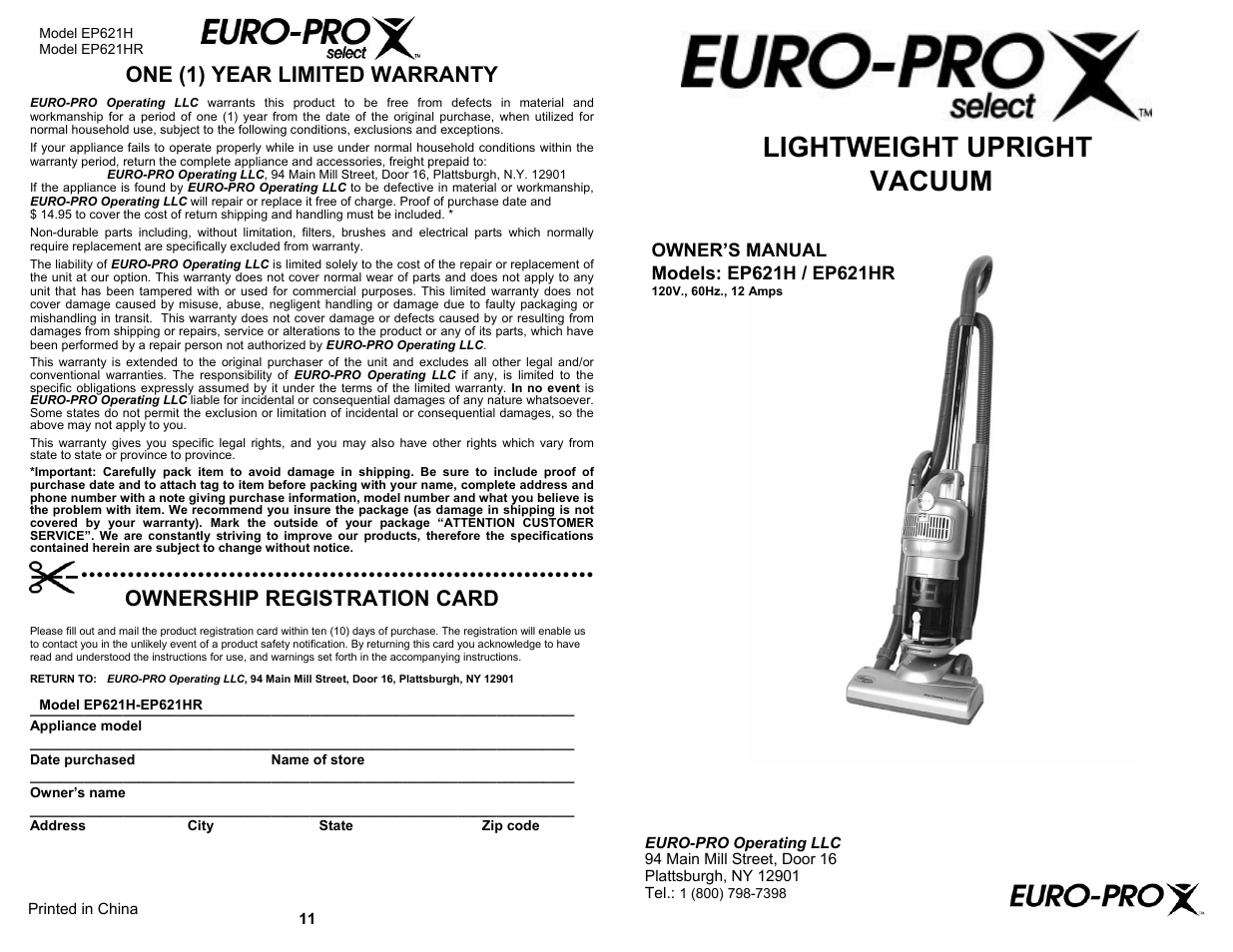 Euro-Pro EP621H User Manual | 6 pages