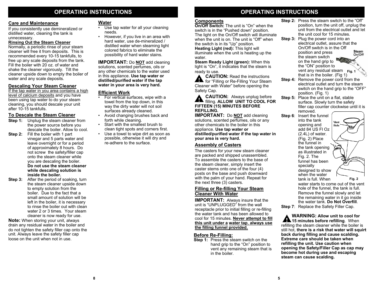 Operating instructions | Euro-Pro SC926H User Manual | Page 7 / 8