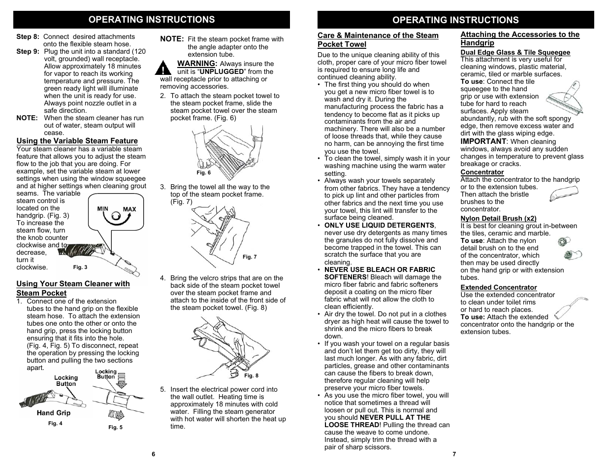 Operating instructions | Euro-Pro SC926H User Manual | Page 8 / 8