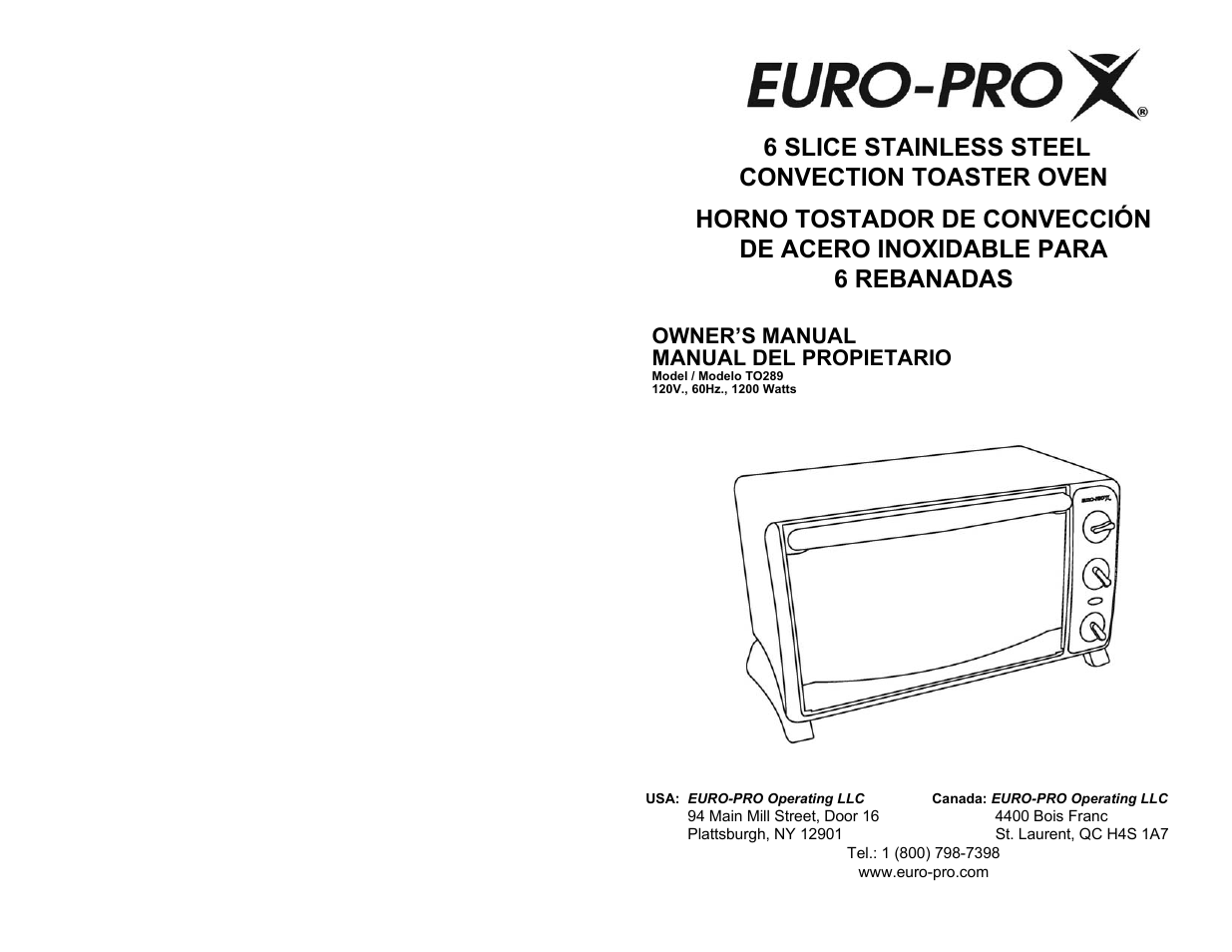 Euro-Pro CONVECTION TOASTER OVEN User Manual | 10 pages