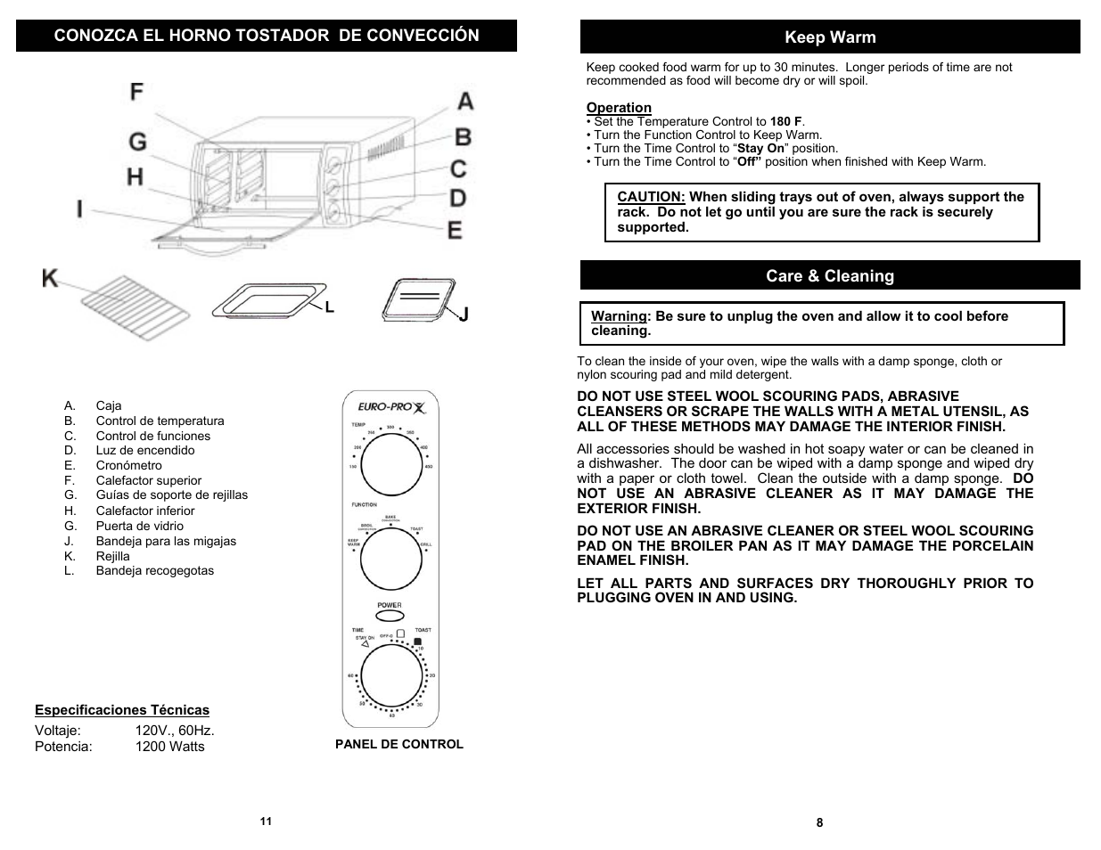 Euro-Pro CONVECTION TOASTER OVEN User Manual | Page 9 / 10