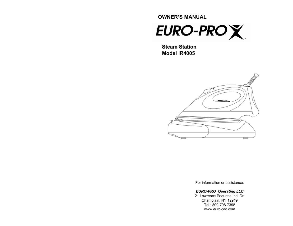 Euro-Pro STEAM STATION IR4005 User Manual | 6 pages