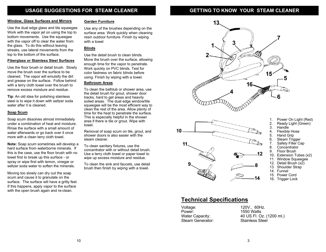 Technical specifications | Euro-Pro EP908H User Manual | Page 5 / 8