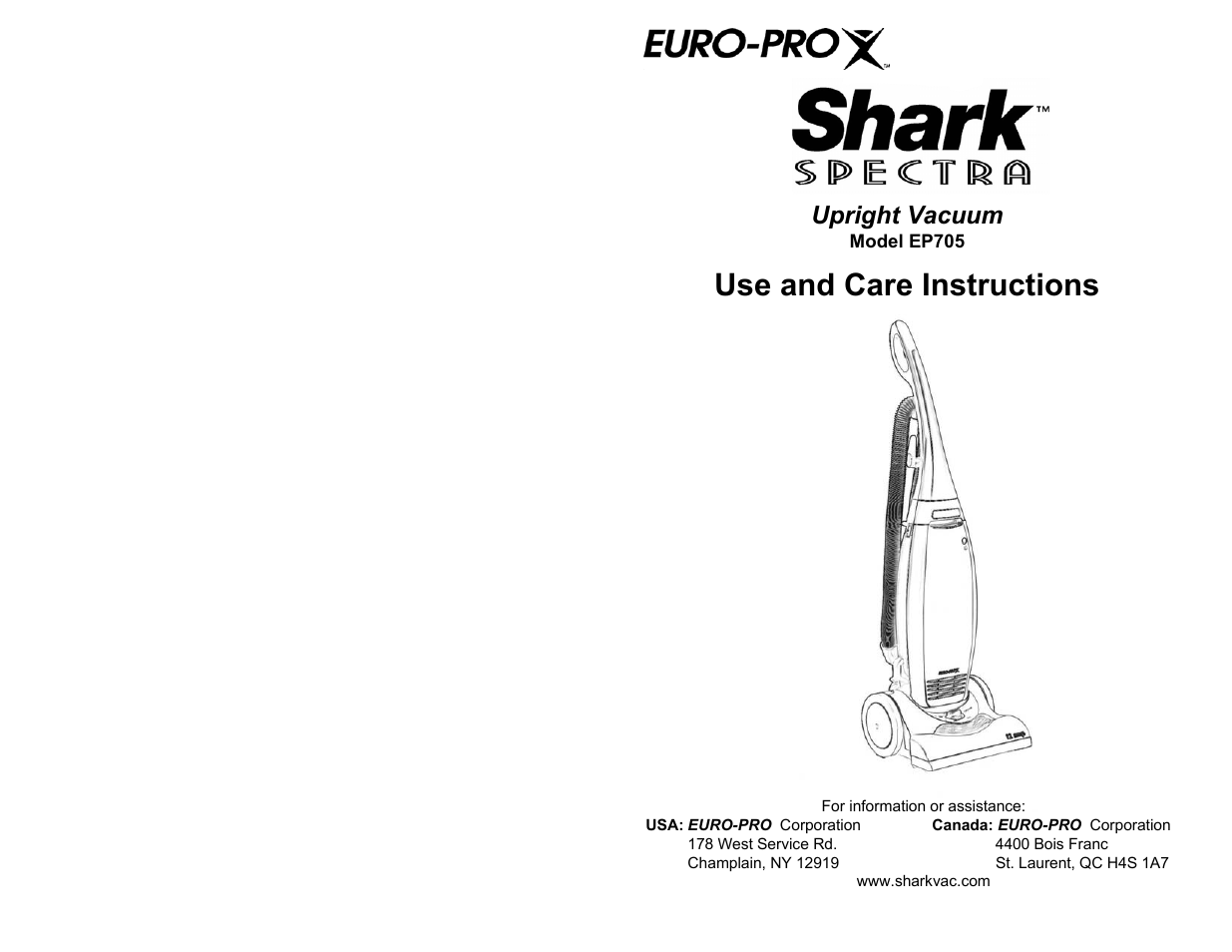 Euro-Pro SHARK SPECTRA EP705 User Manual | 6 pages