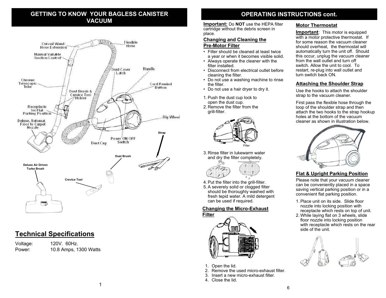 Technical specifications | Euro-Pro SHARK EP79 User Manual | Page 4 / 6