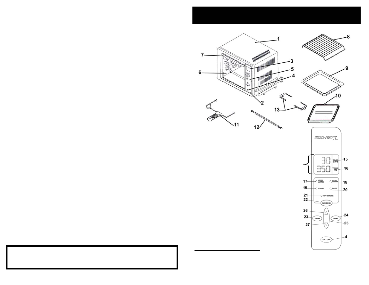 Slide number 2, Save these instructions, Important safety instructions | For household use only, Technical specifications | Euro-Pro TO320 User Manual | Page 2 / 6