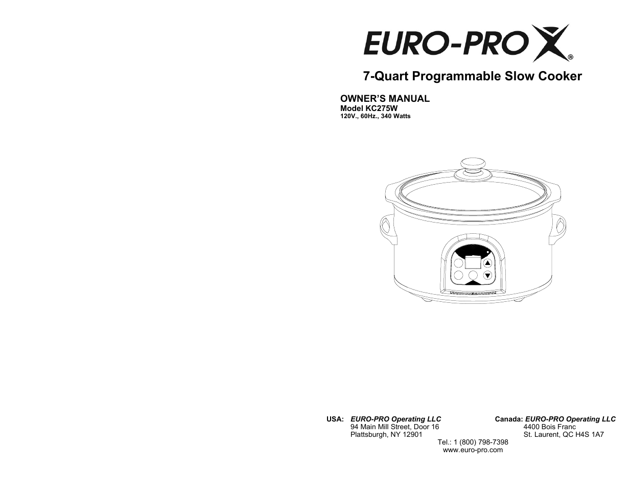 Euro-Pro KC275W User Manual | 8 pages