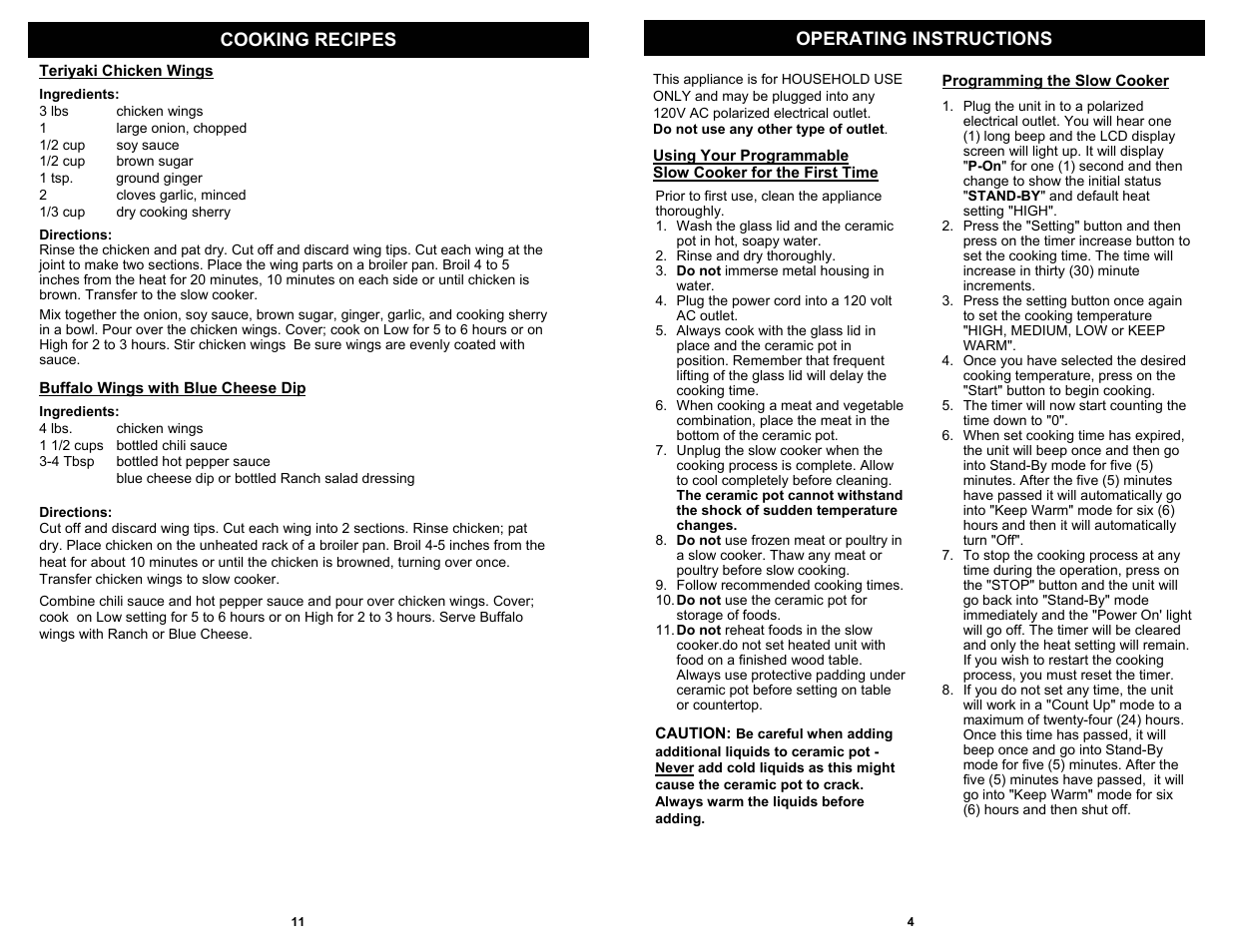 Operating instructions cooking recipes | Euro-Pro KC275W User Manual | Page 5 / 8