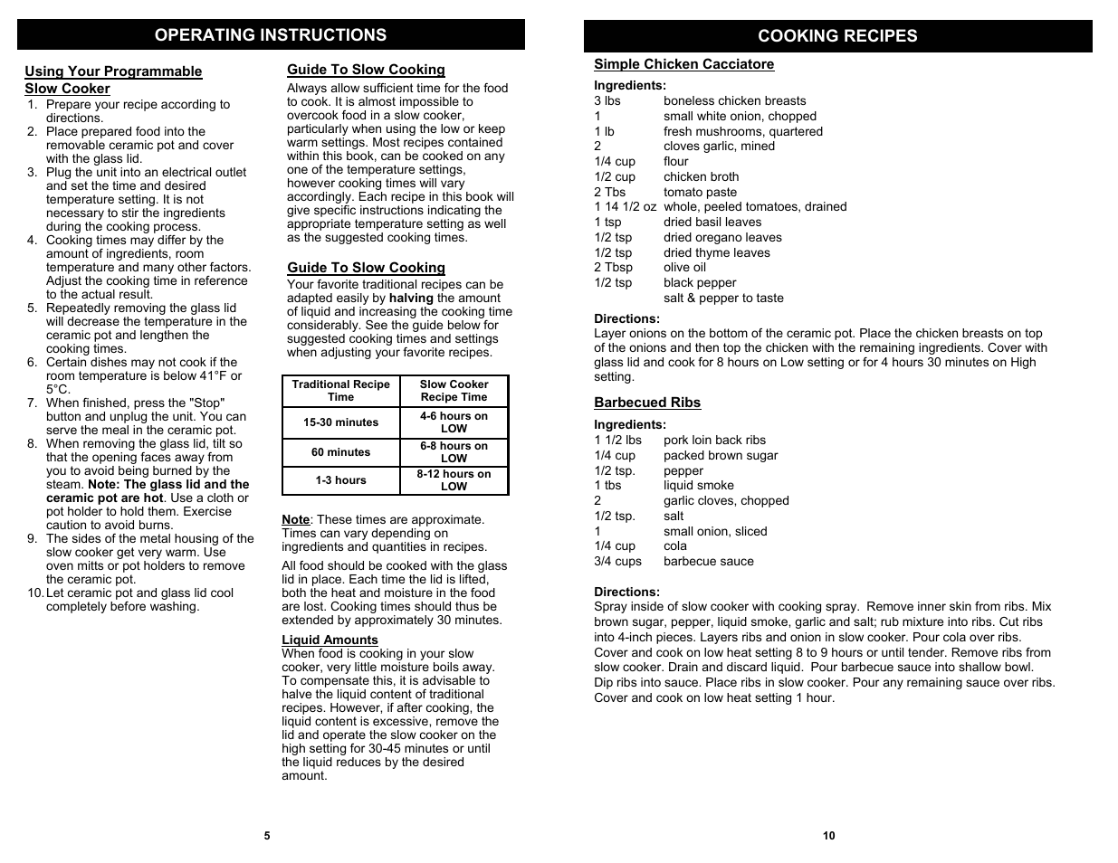 Operating instructions cooking recipes | Euro-Pro KC275W User Manual | Page 6 / 8