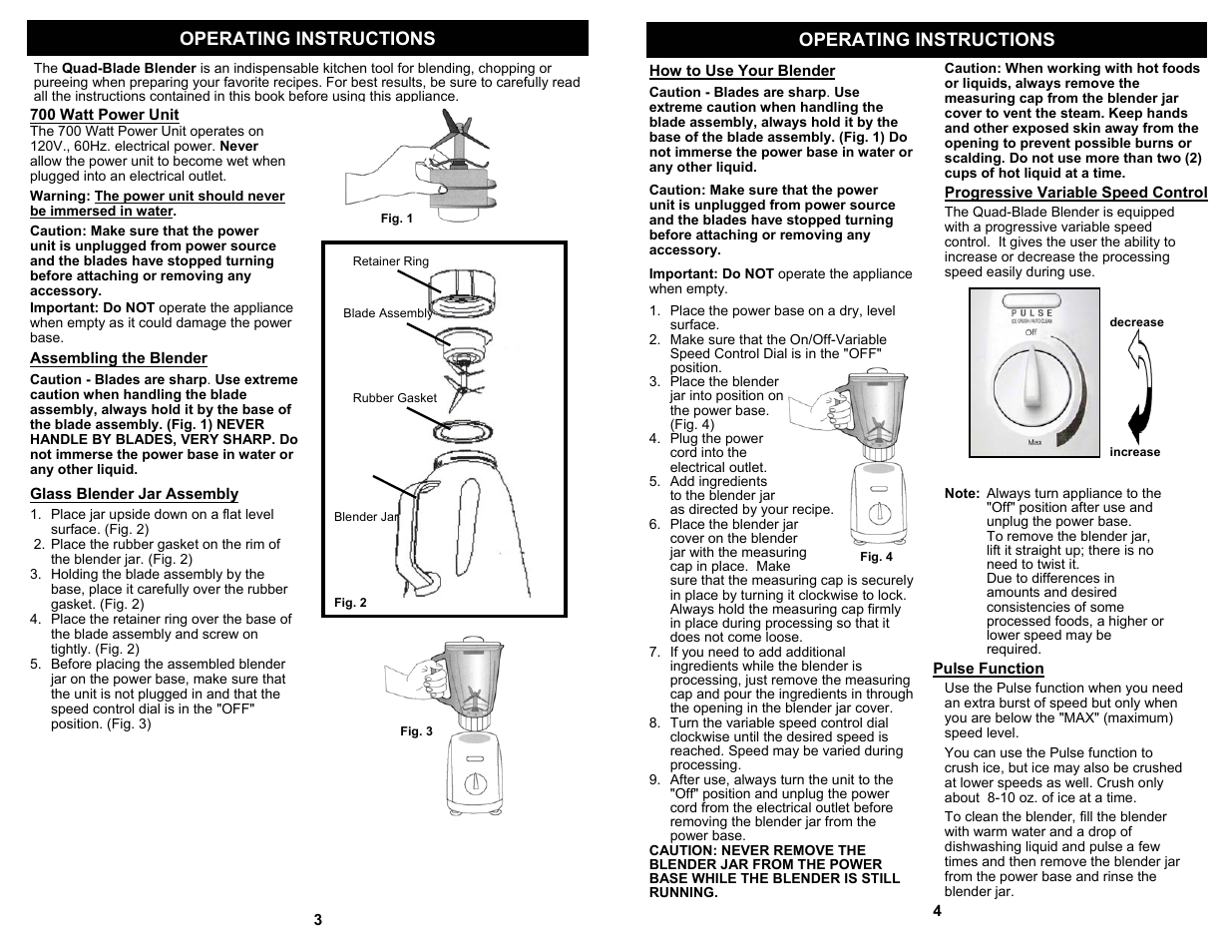 Operating instructions | Euro-Pro QUAD-BLADE BLENDER KB305E User Manual | Page 4 / 4