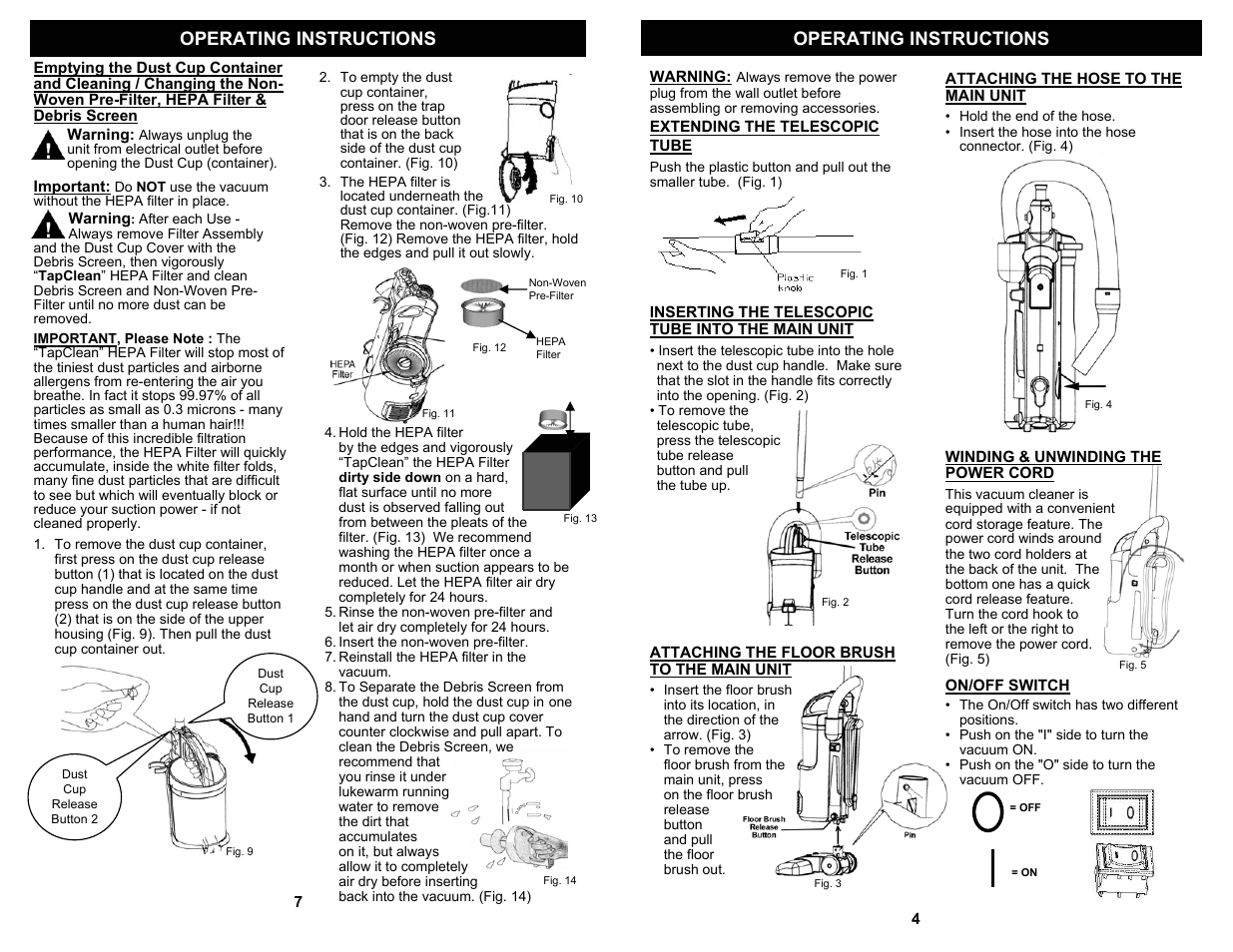 Operating instructions | Euro-Pro SHARK EP602W User Manual | Page 5 / 6
