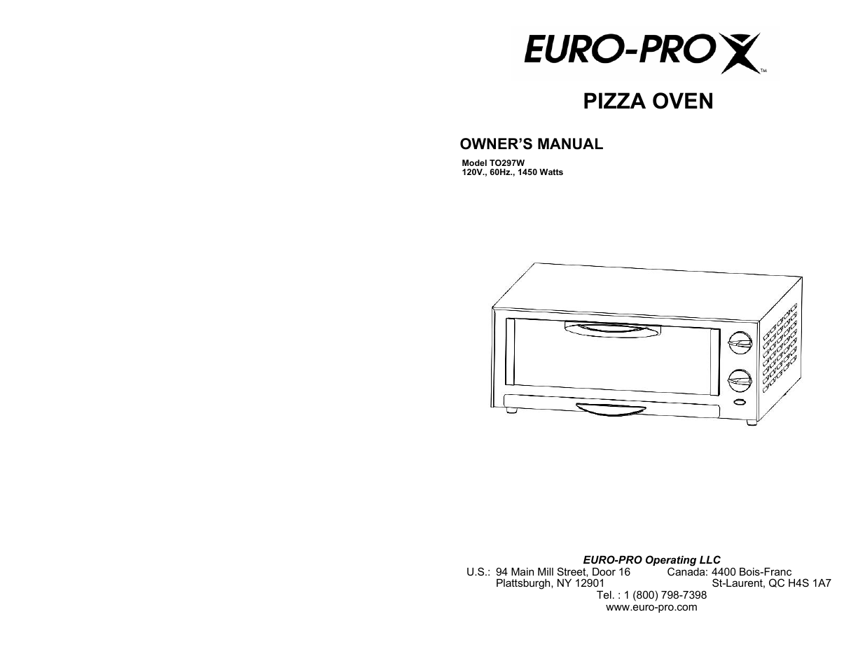 Euro-Pro TO297W User Manual | 4 pages