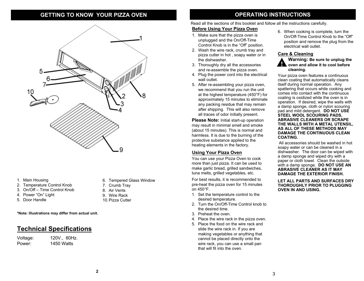 Technical specifications | Euro-Pro TO297W User Manual | Page 4 / 4