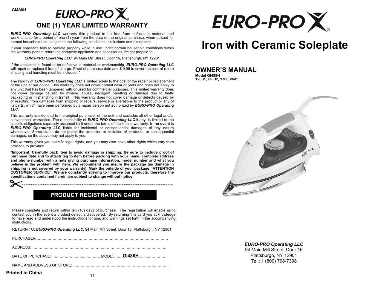 Euro-Pro GI488H User Manual | 6 pages