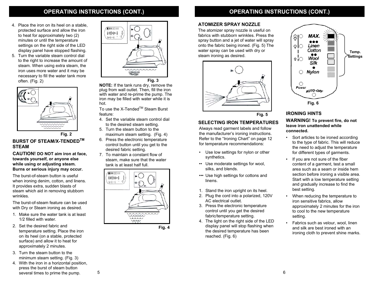 Operating instructions (cont.) | Euro-Pro GI490H User Manual | Page 6 / 6