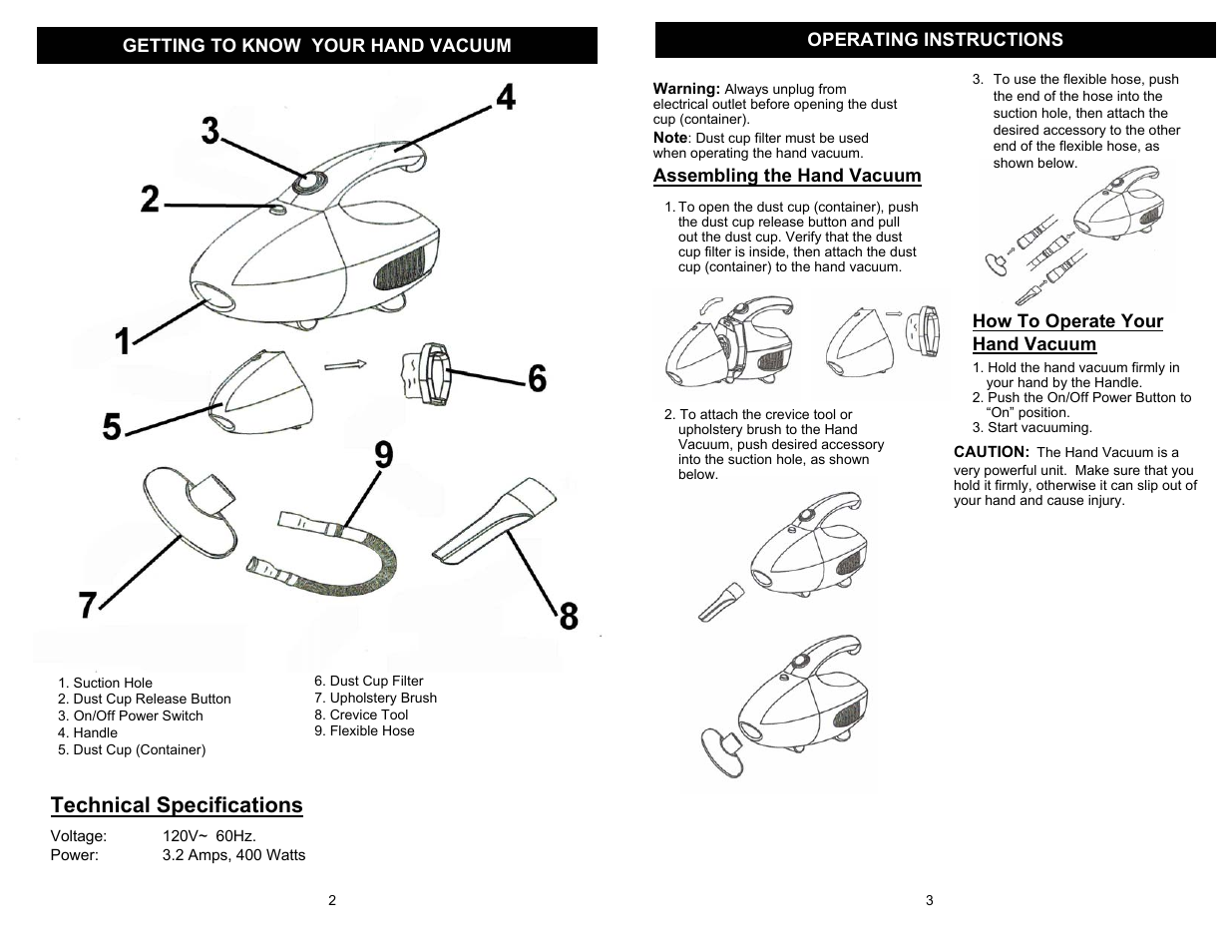 Technical specifications | Euro-Pro EP031 User Manual | Page 2 / 4
