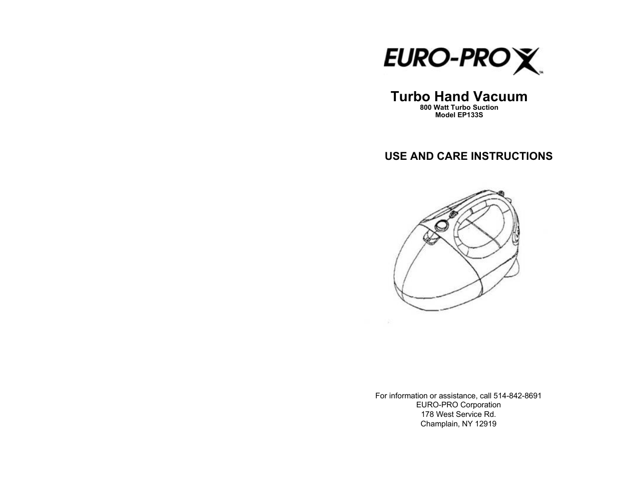 Euro-Pro EP133S User Manual | 6 pages