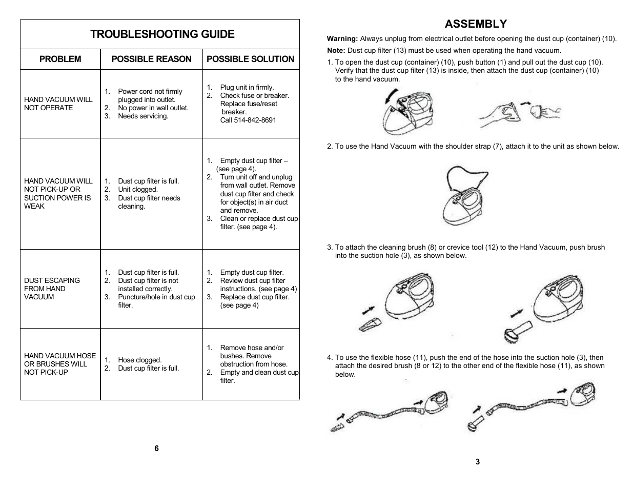 Assembly troubleshooting guide | Euro-Pro EP133S User Manual | Page 5 / 6