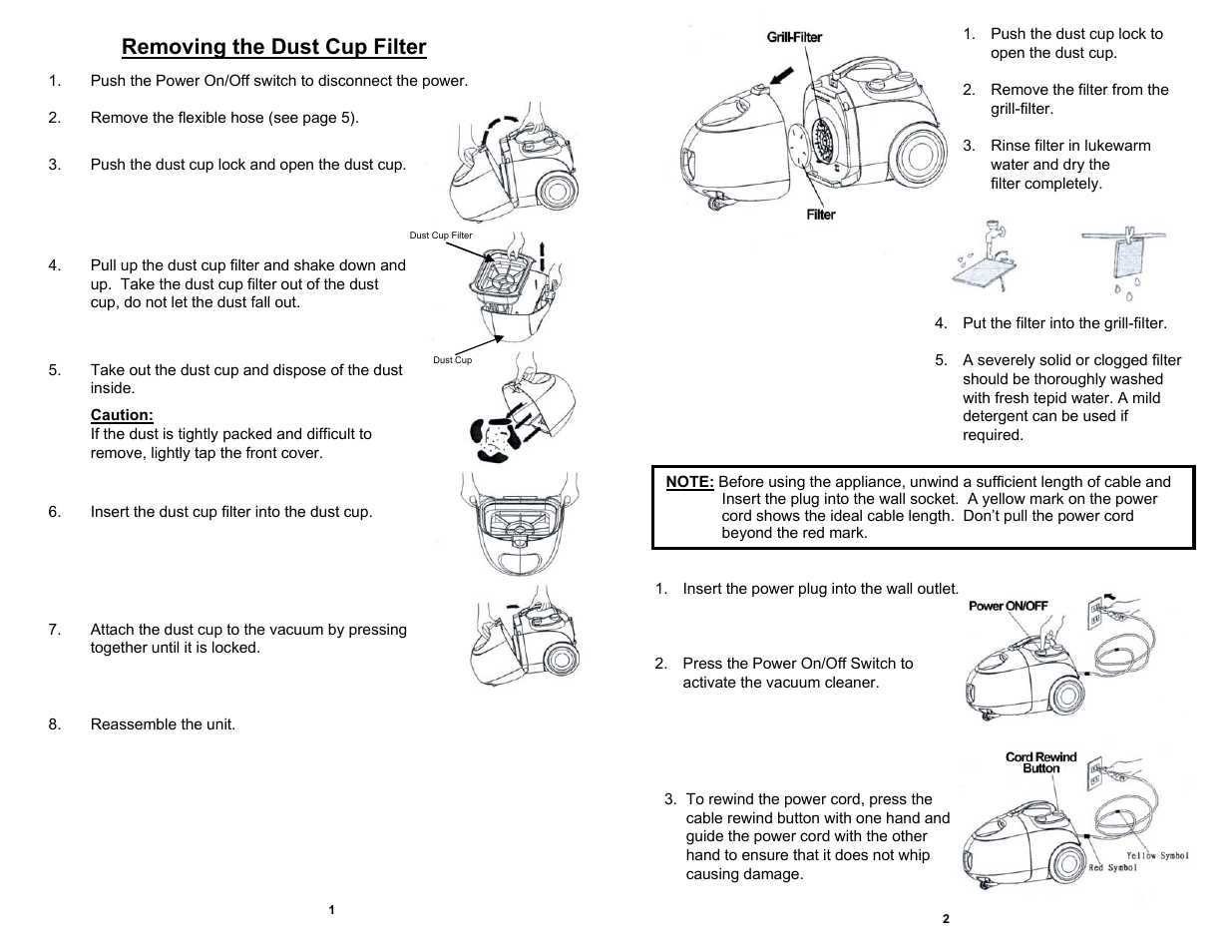 Removing the dust cup filter | Euro-Pro EP76 User Manual | Page 2 / 2