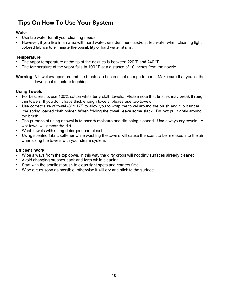 Tips on how to use your system | Euro-Pro HYDRA STEAMER SC412 User Manual | Page 11 / 15