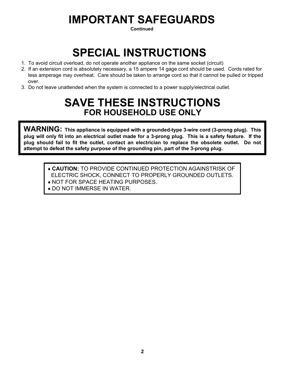 Important safeguards, Special instructions, Save these instructions | For household use only | Euro-Pro HYDRA STEAMER SC412 User Manual | Page 3 / 15