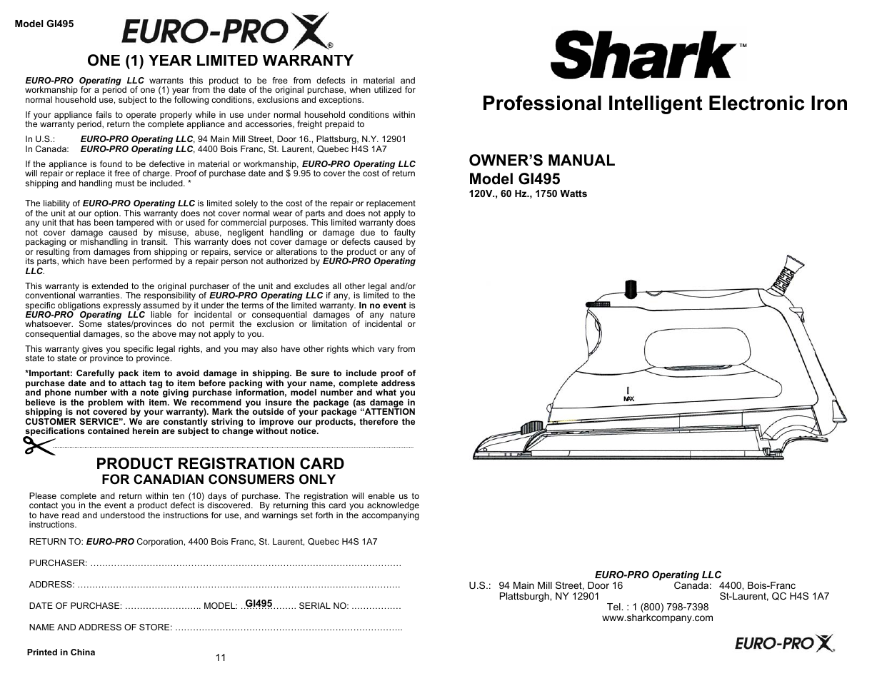 Euro-Pro SHARK GI495 User Manual | 6 pages