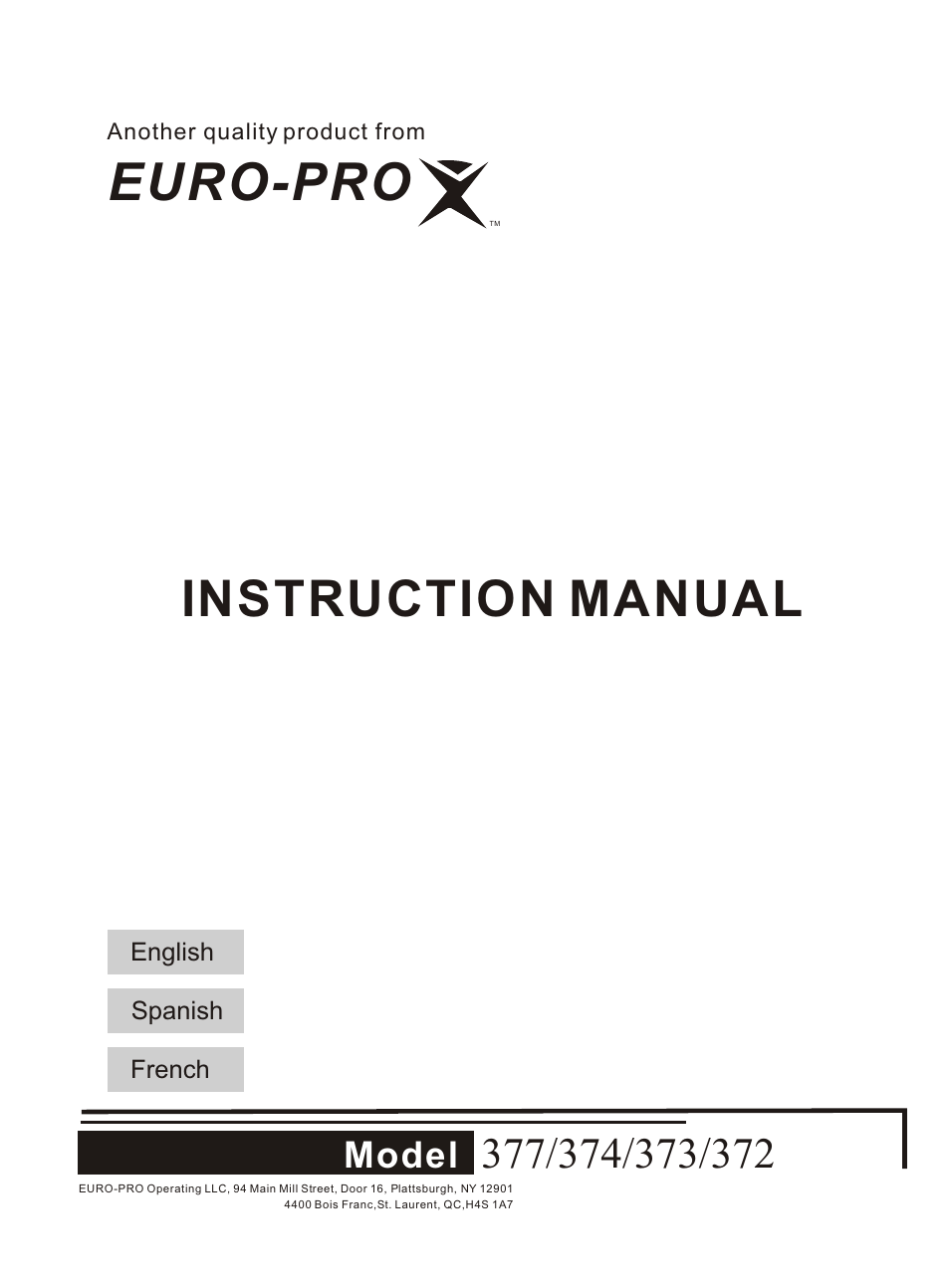 Euro-Pro 372H User Manual | 23 pages