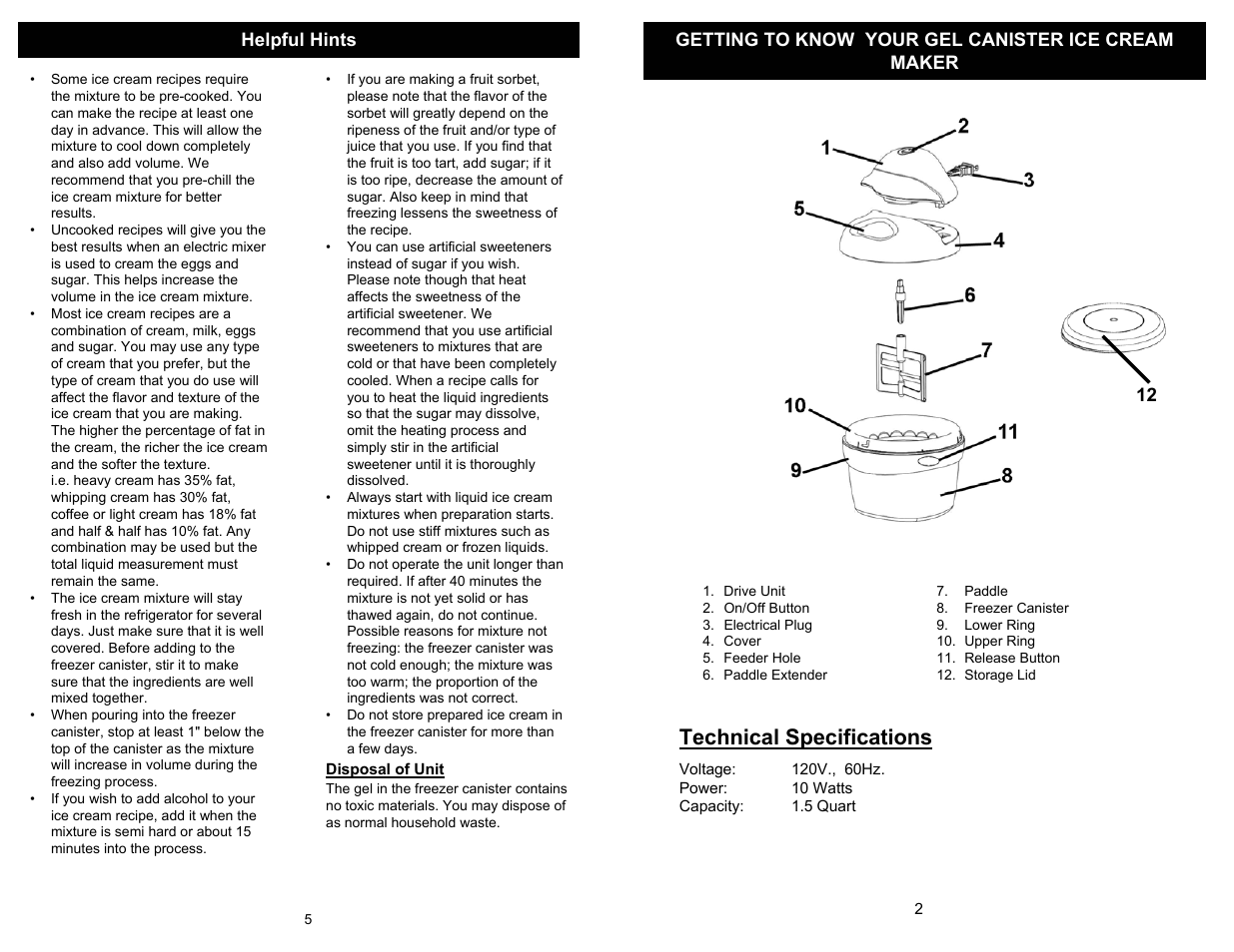 Technical specifications | Euro-Pro BRAVETTI KP160HC User Manual | Page 3 / 4