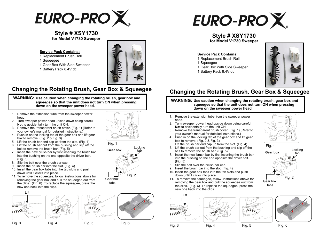 Euro-Pro V1730 User Manual | 2 pages