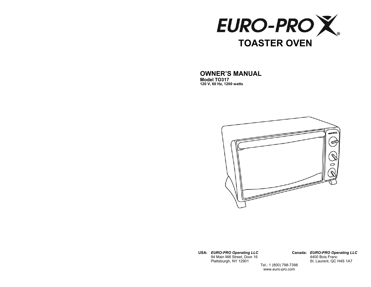 Euro-Pro TO317 User Manual | 6 pages