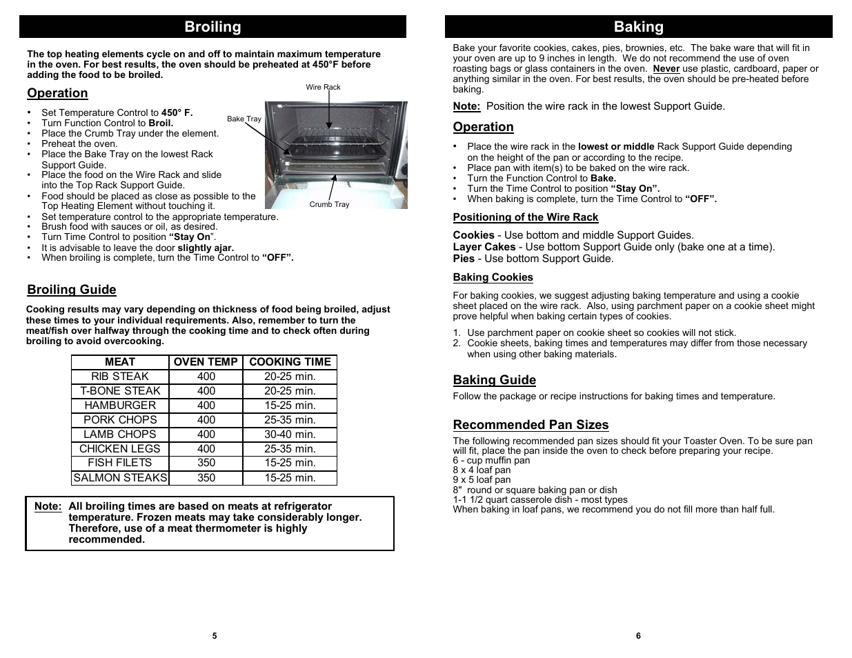 Broiling baking | Euro-Pro TO317 User Manual | Page 6 / 6