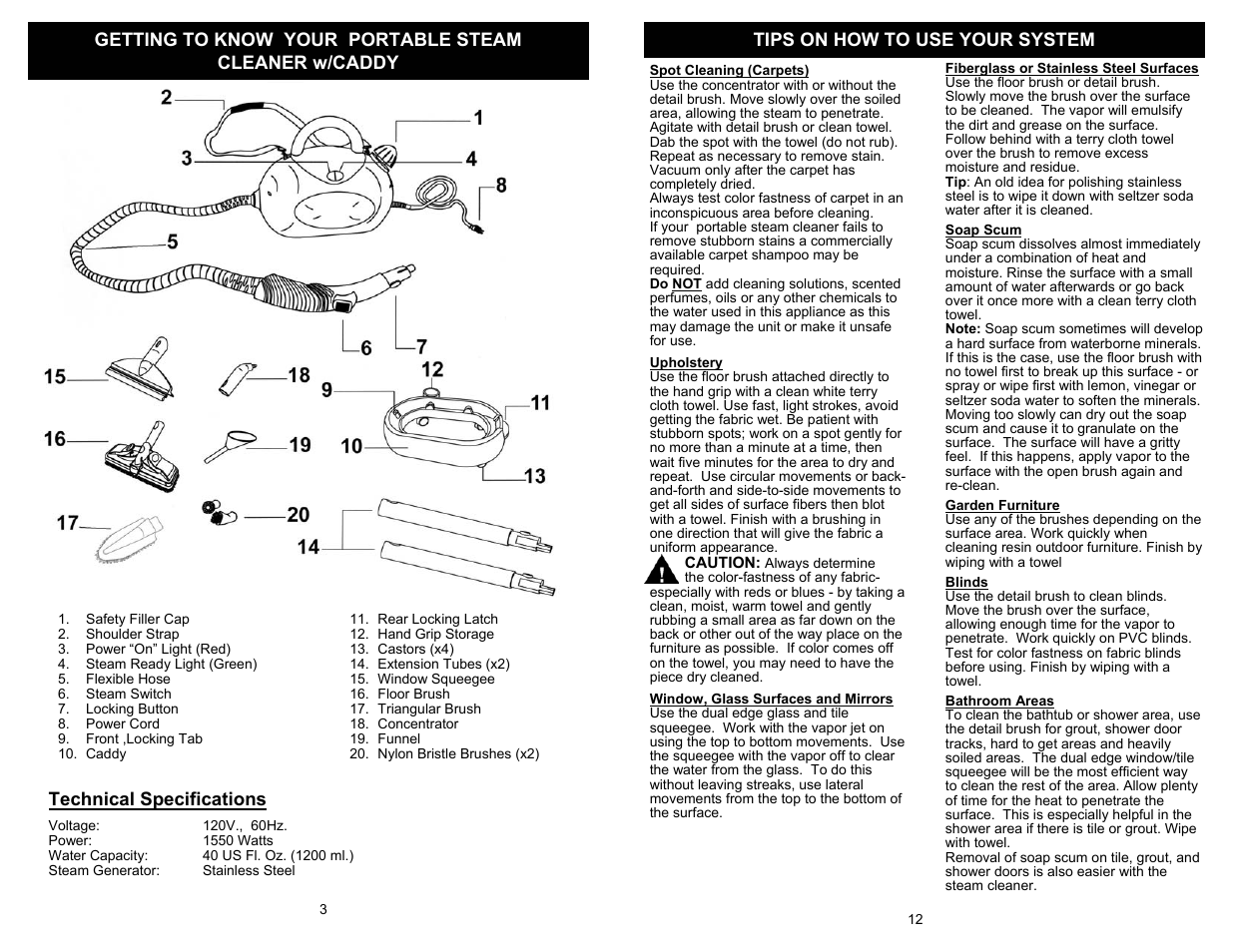 Technical specifications | Euro-Pro SELECT EP922H User Manual | Page 4 / 8