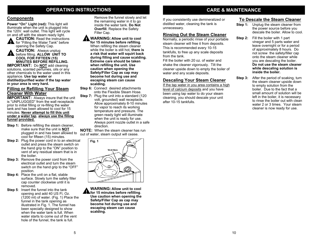 Operating instructions care & maintenance | Euro-Pro SELECT EP922H User Manual | Page 6 / 8