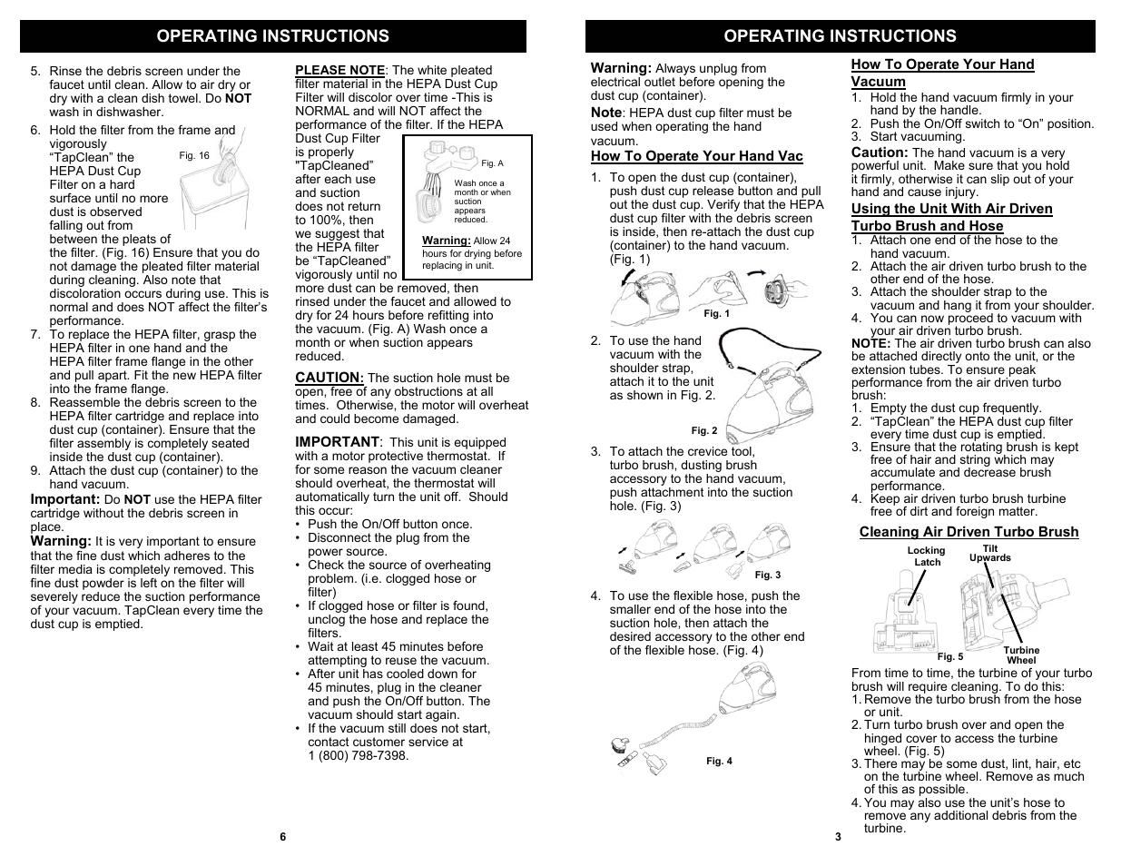 Operating instructions | Euro-Pro RETRACTORTM TOTAL SYSTEM VAC EP187H User Manual | Page 5 / 6