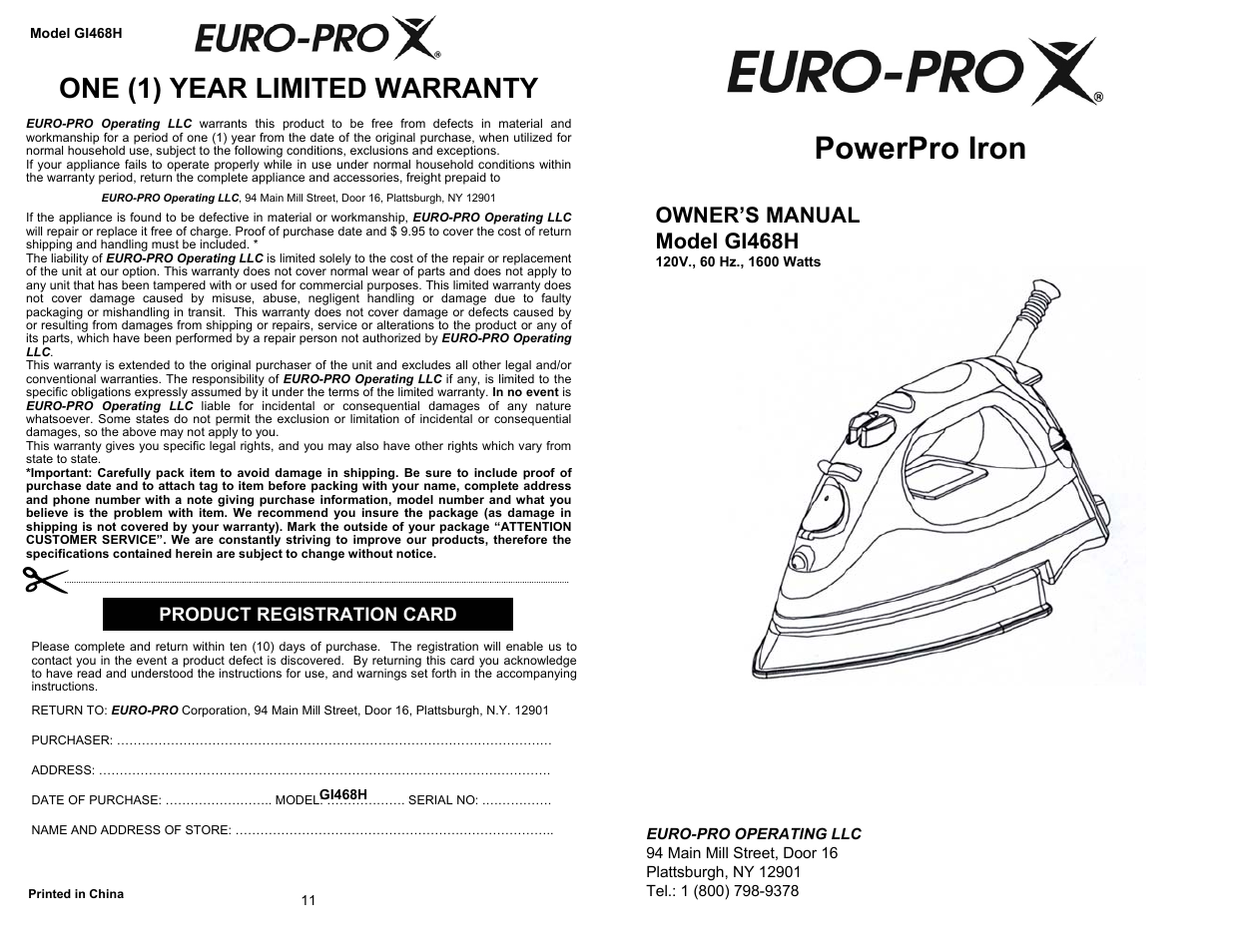 Euro-Pro POWERPRO GI468H User Manual | 6 pages