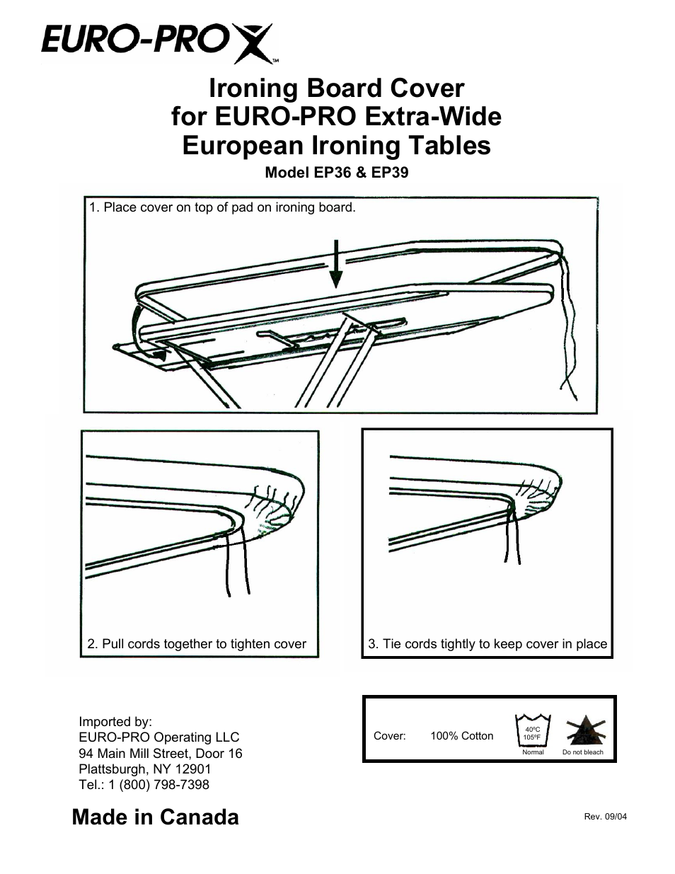 Euro-Pro EUROPEAN EP39 User Manual | 1 page