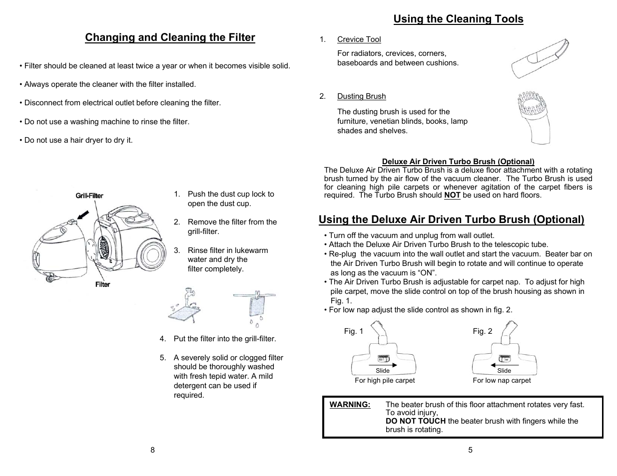 Using the deluxe air driven turbo brush (optional) | Euro-Pro EP76 User Manual | Page 7 / 8