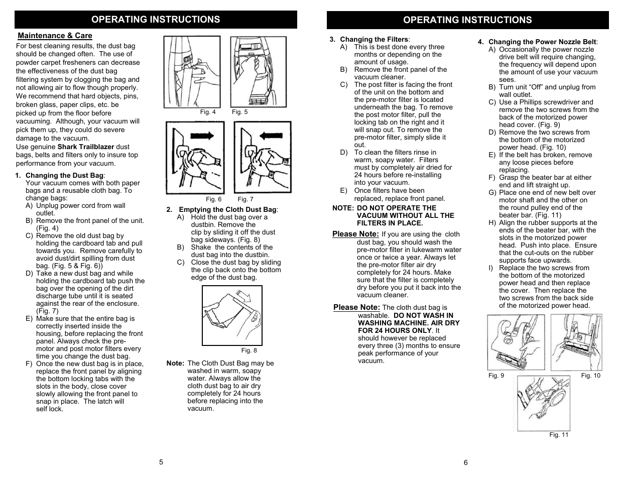 Operating instructions | Euro-Pro SHARK EP825 User Manual | Page 6 / 6