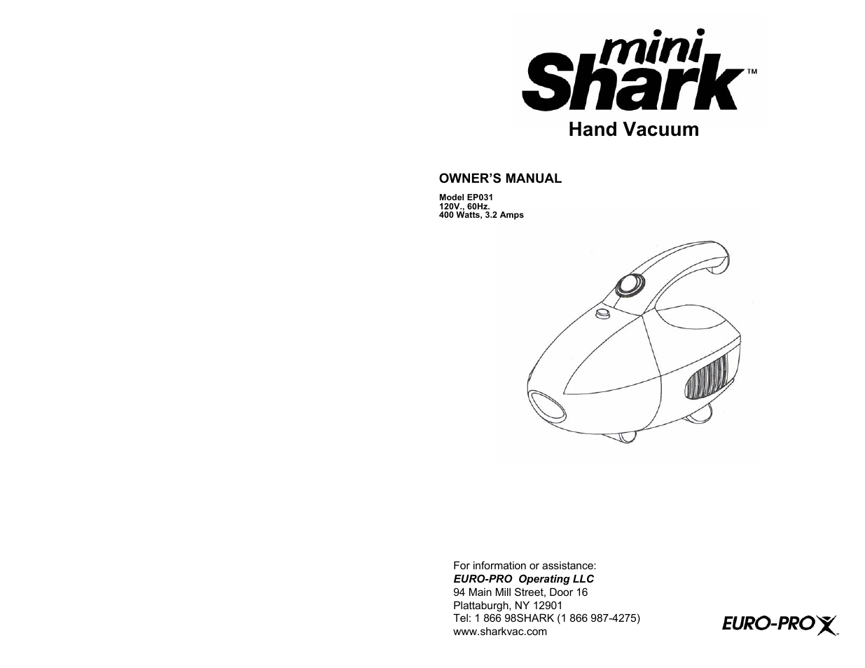 Euro-Pro MINI SHARK EP031 User Manual | 4 pages